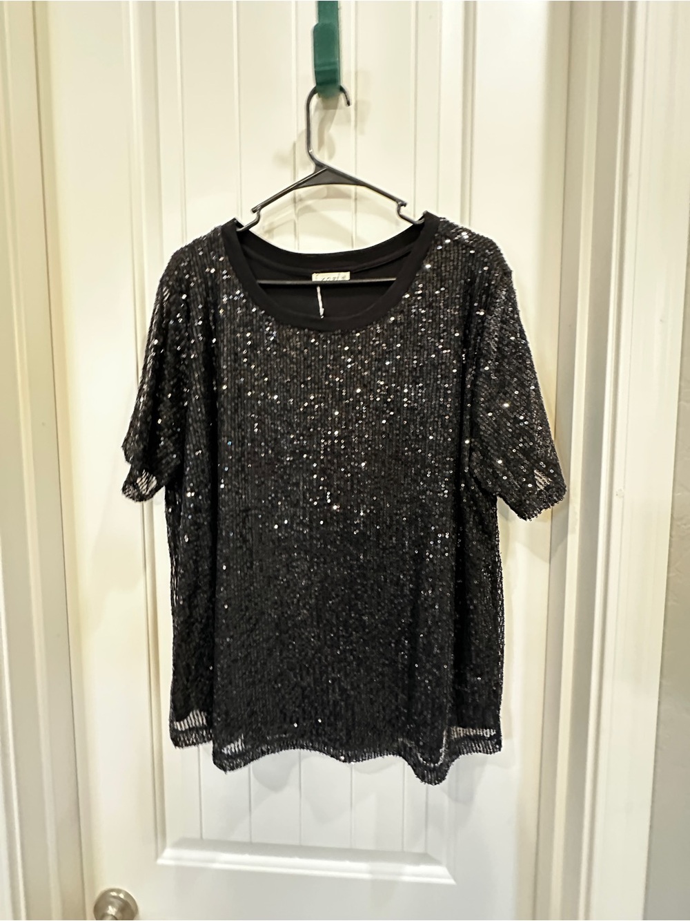 Kori Black Sequin Short Sleeve Tee
